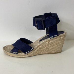 Vince Womens Size 9 Stefania Suede Espadrille Ankle Strap Wedge Sandal Blue Tan